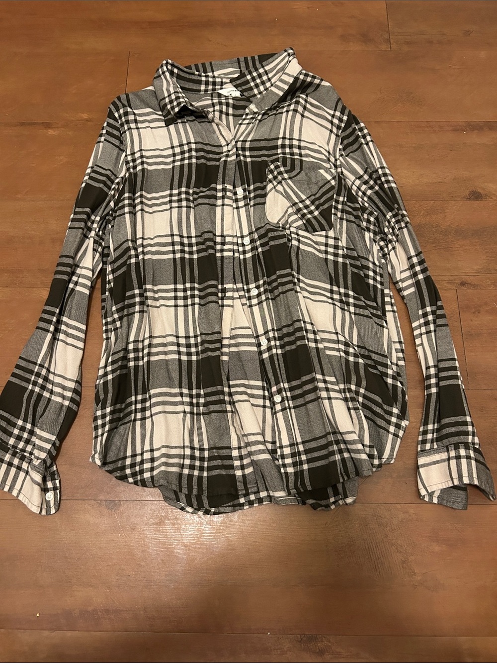 Lucky Brand Cream and Green Plaid Button-Down Shirt